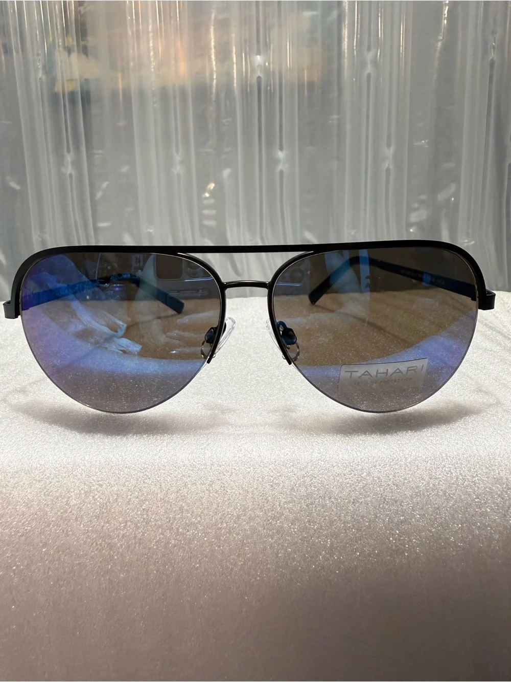 Tahari Classic Metal Blue Lenses Aviator Sunglasses-Unisex-New (TM144 CAT 3)